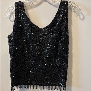 Retro Elegant Black Sequin Top Sz M